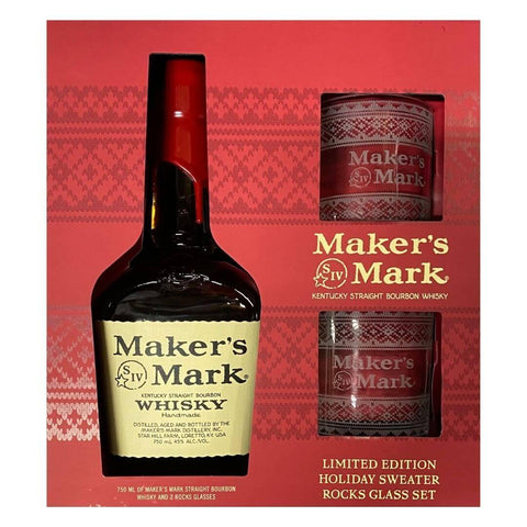 Bourbon Whiskey Maker’s Mark Bourbon Whiskey Gift Set + 2 Glass Set LP Wines & Liquors