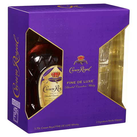 More Whiskey Crown Royal Deluxe Blended Whiskey Gift Set + 2 Signature Rock Glasses 750ml LP Wines & Liquors