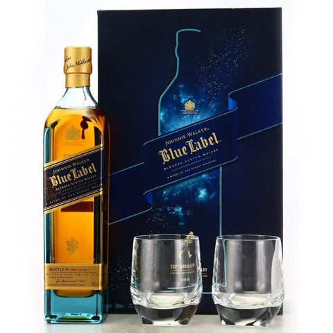 Scotch Whiskey Johnnie Walker Blue Label Scotch Whiskey Limited Edition Gift Set + 2 Glasses 750ml LP Wines & Liquors